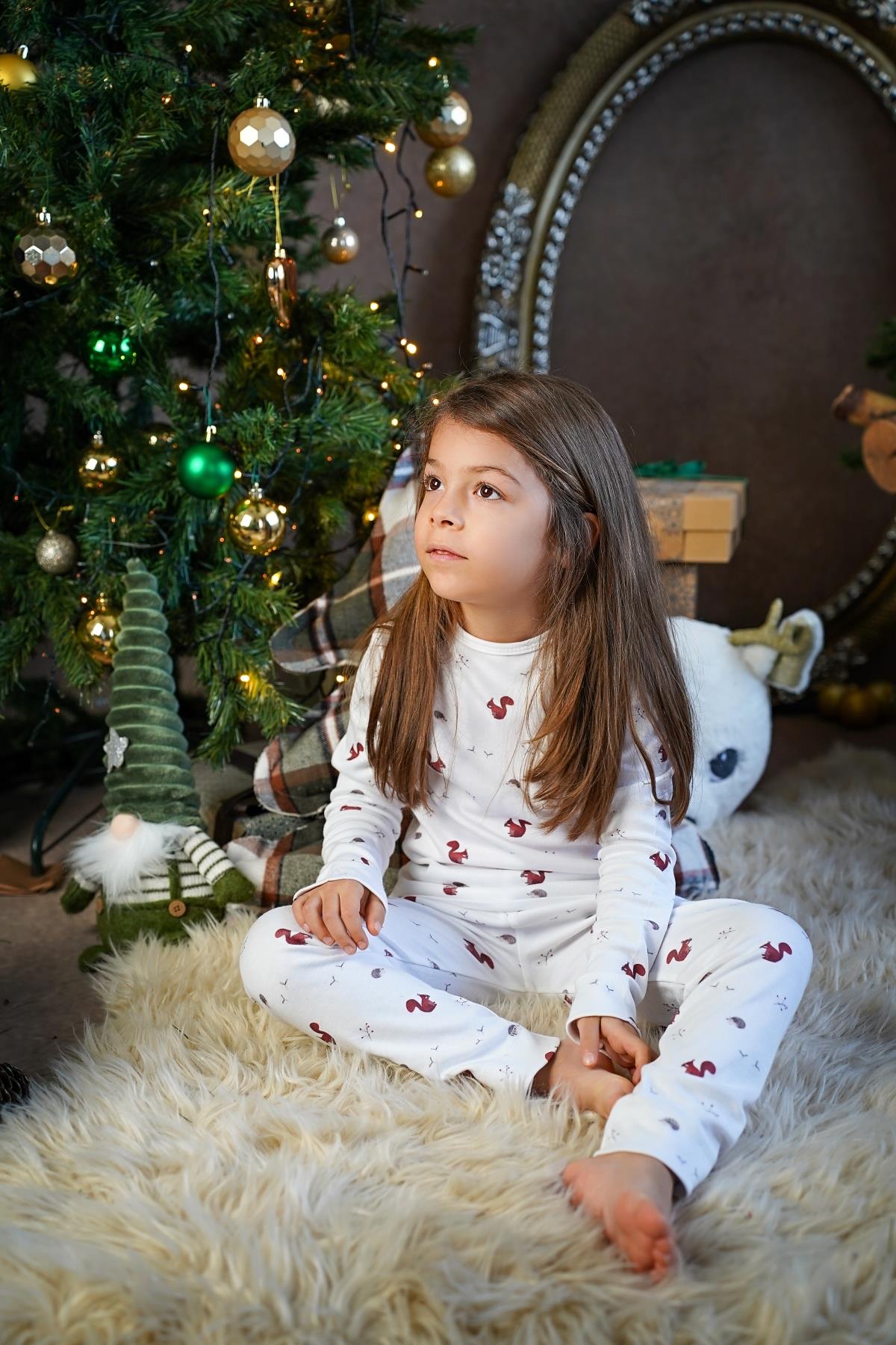 Adelie's Organik Pamuklu Uzun Kollu Sincap Desenli Pijama Takımı 