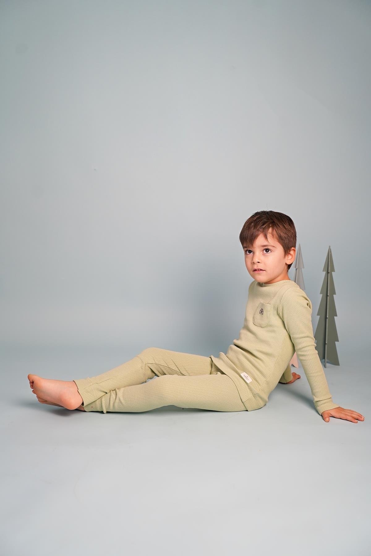 Adelie's Organik Pamuklu Uzun Kollu Yeşil Pijama Takımı 