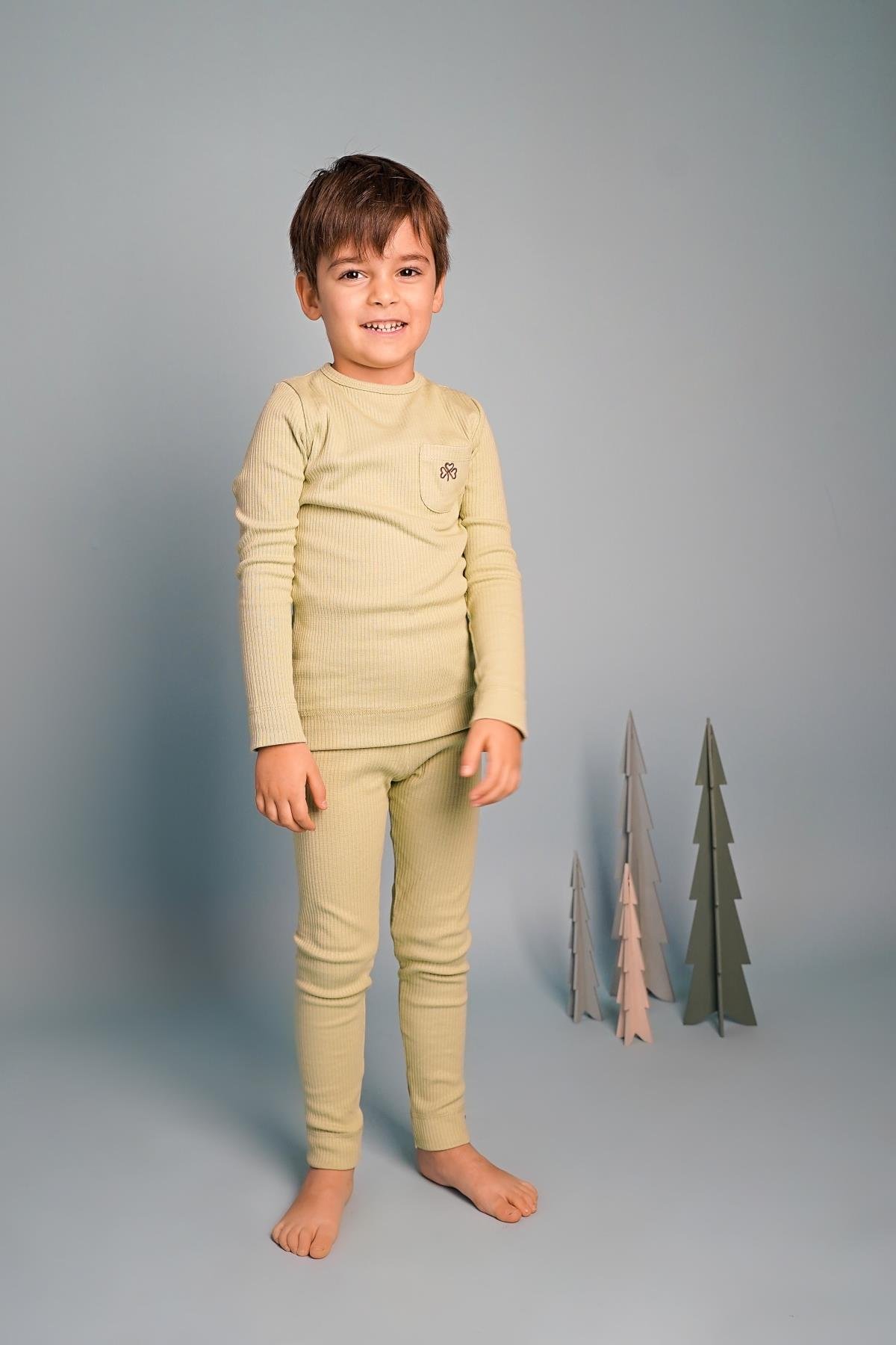Adelie's Organik Pamuklu Uzun Kollu Yeşil Pijama Takımı 