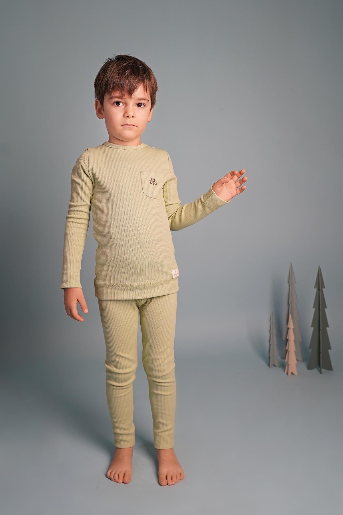Adelie's Organik Pamuklu Uzun Kollu Yeşil Pijama Takımı 