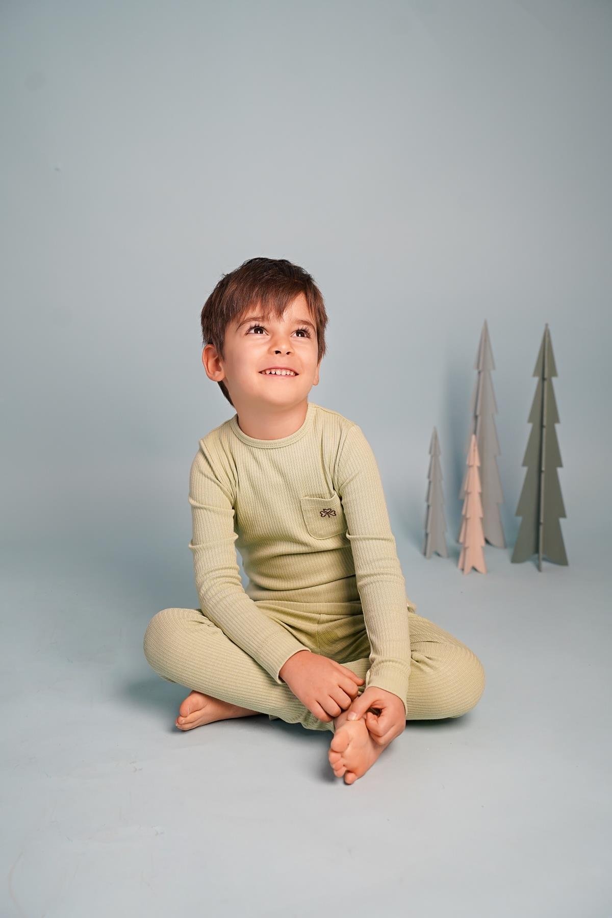 Adelie's Organik Pamuklu Uzun Kollu Yeşil Pijama Takımı 