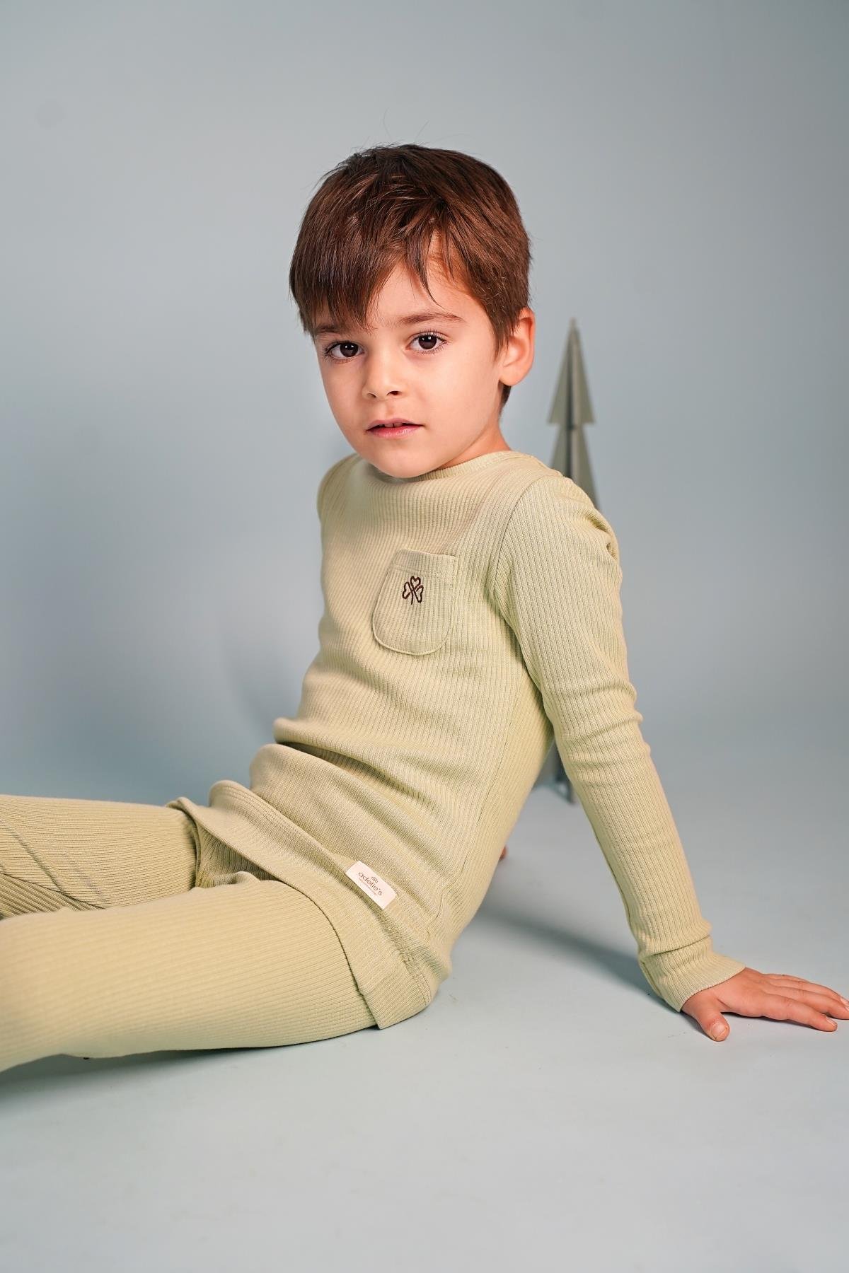 Adelie's Organik Pamuklu Uzun Kollu Yeşil Pijama Takımı 
