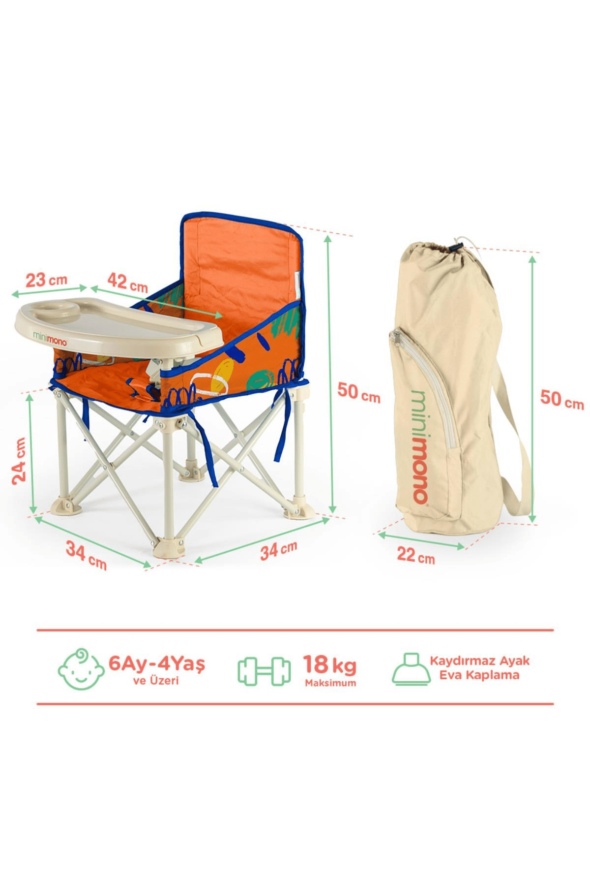 Minimono-Katlanır Portatif Mama Sandalyesi-Turuncu