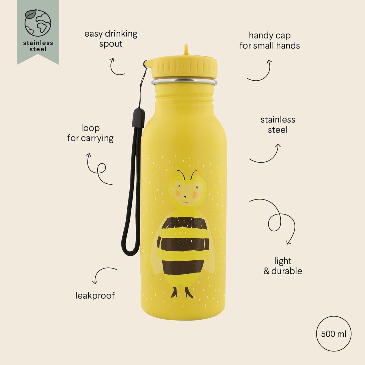 Trixie-Mrs. Bumblebee Paslanmaz Çelik Matara-500 ml