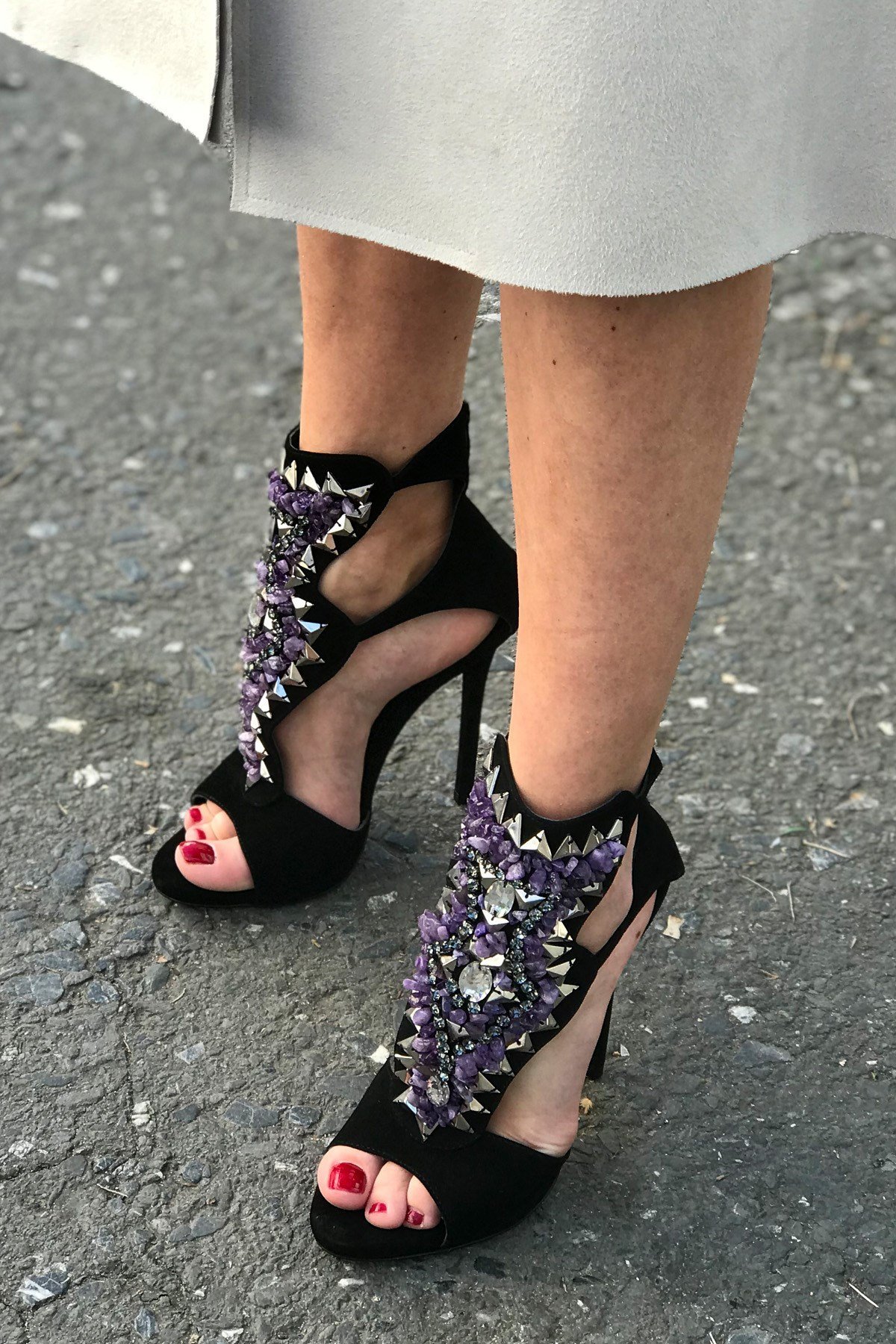 Siyah Süet Taşlı High Heels - JOVIA