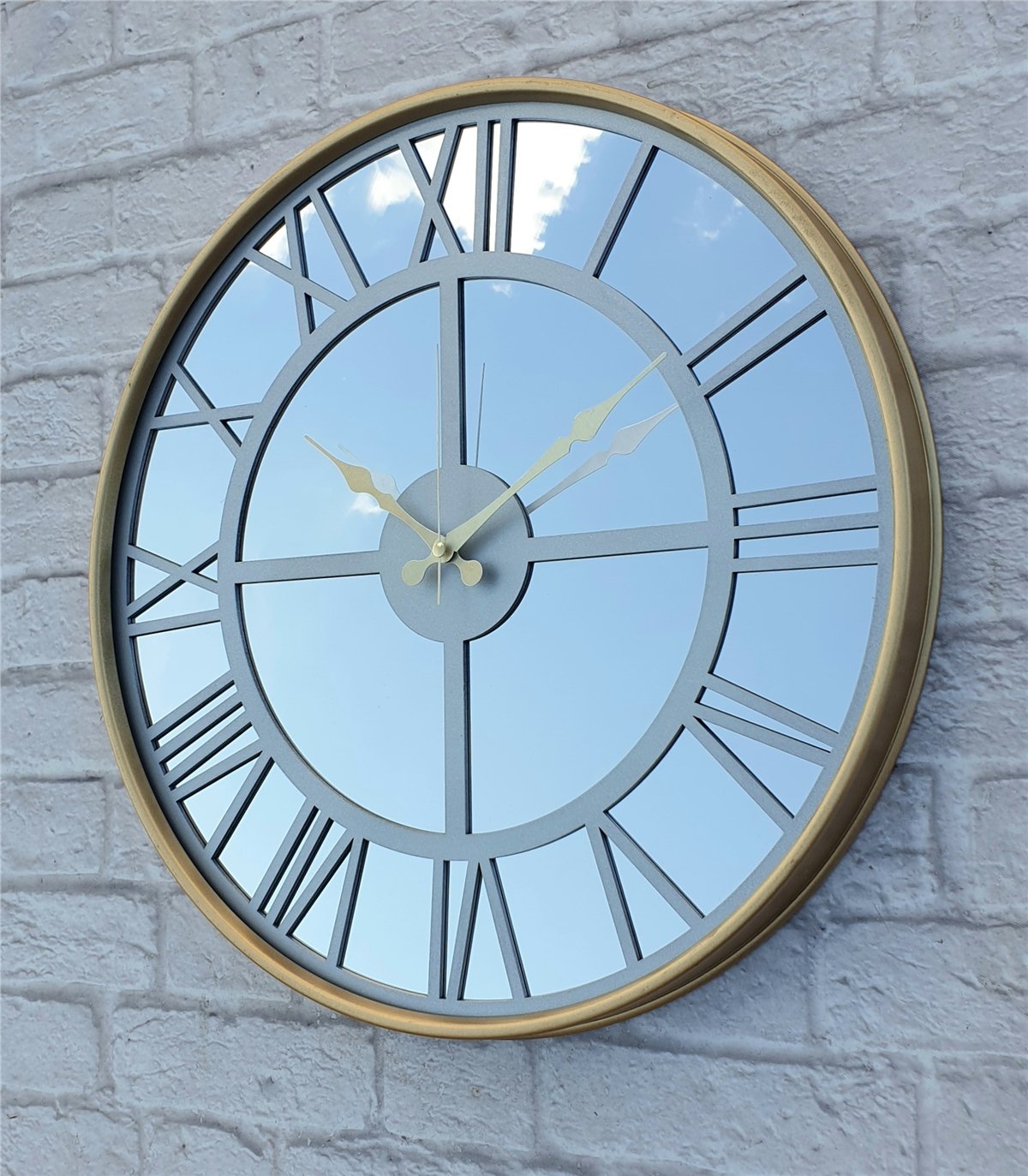 Markakanvas Altın (GOLD) Renk Metal Kasalı Aynalı Duvar Saati Çap 40 cm - Çap 50 cm