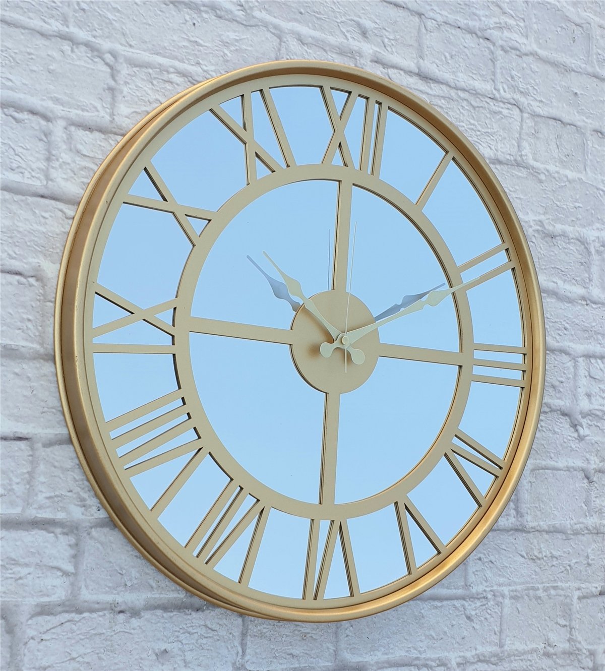 Markakanvas Altın (GOLD) Renk Metal Kasalı Aynalı Duvar Saati Çap 40 cm - Çap 50 cm