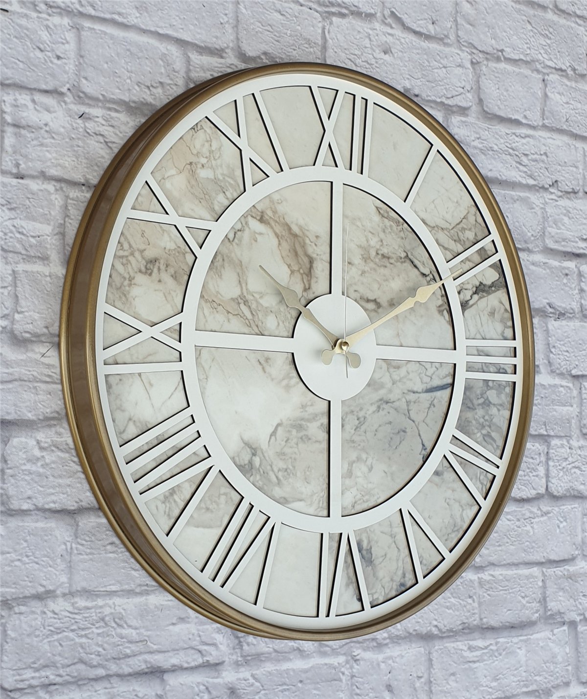 Markakanvas Altın(Gold) Renk Metal Kasalı Mermer Desenli Duvar Saati Çap 50 - 80 cm