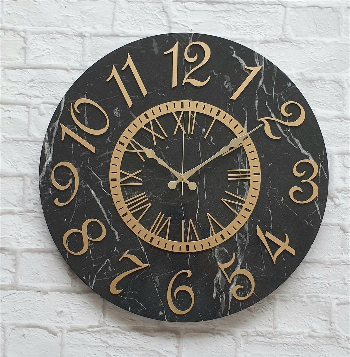 Markakanvas  Mermer Desenli Duvar Saati Çap 38 cm - Çap 50 cm - Çap 80 cm