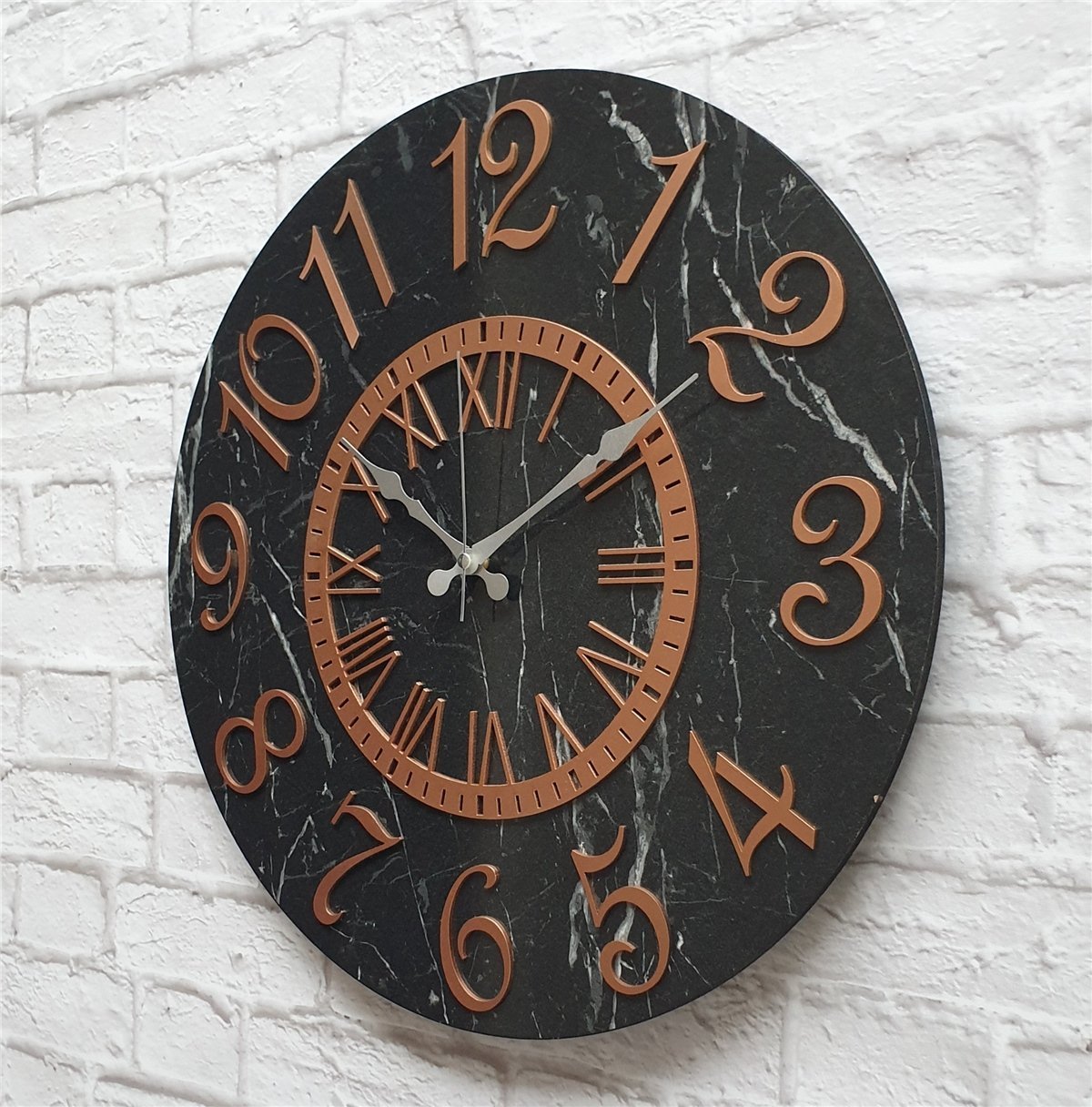 Markakanvas  Mermer Desenli Duvar Saati Çap 38 cm - Çap 50 cm - Çap 80 cm