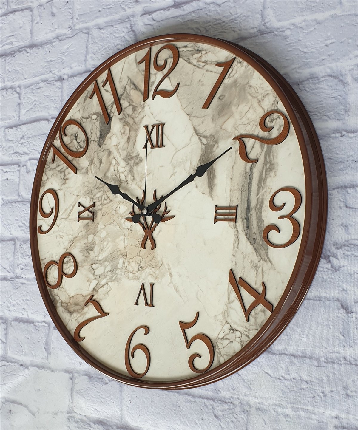 Markakanvas Metal Kasalı Mermer Desenli  Duvar Saati Çap 40 cm - Çap 50 cm - Çap 80 cm