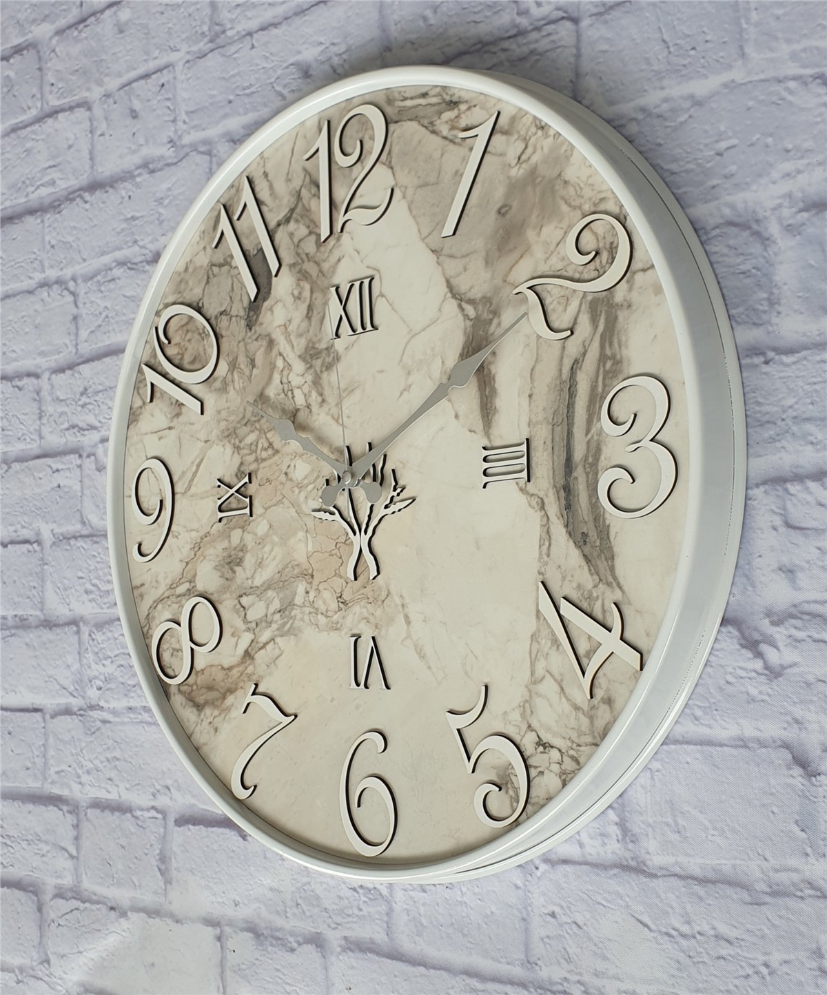 Markakanvas Metal Kasalı Mermer Desenli  Duvar Saati Çap 40 cm - Çap 50 cm - Çap 80 cm
