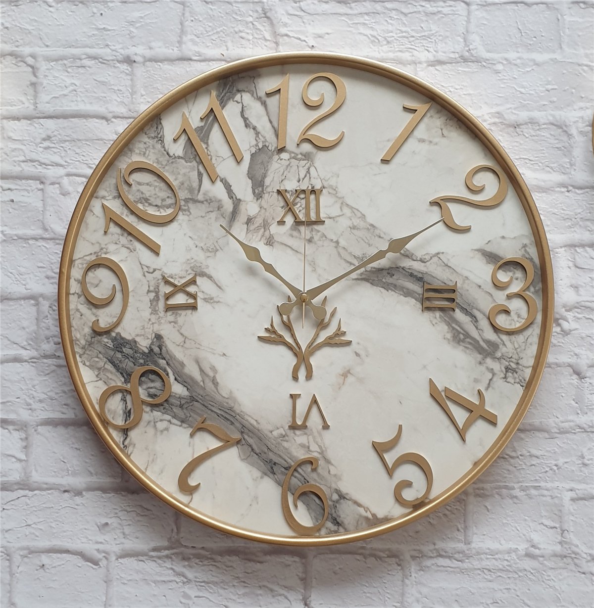 Markakanvas Metal Kasalı Mermer Desenli  Duvar Saati Çap 40 cm - Çap 50 cm - Çap 80 cm