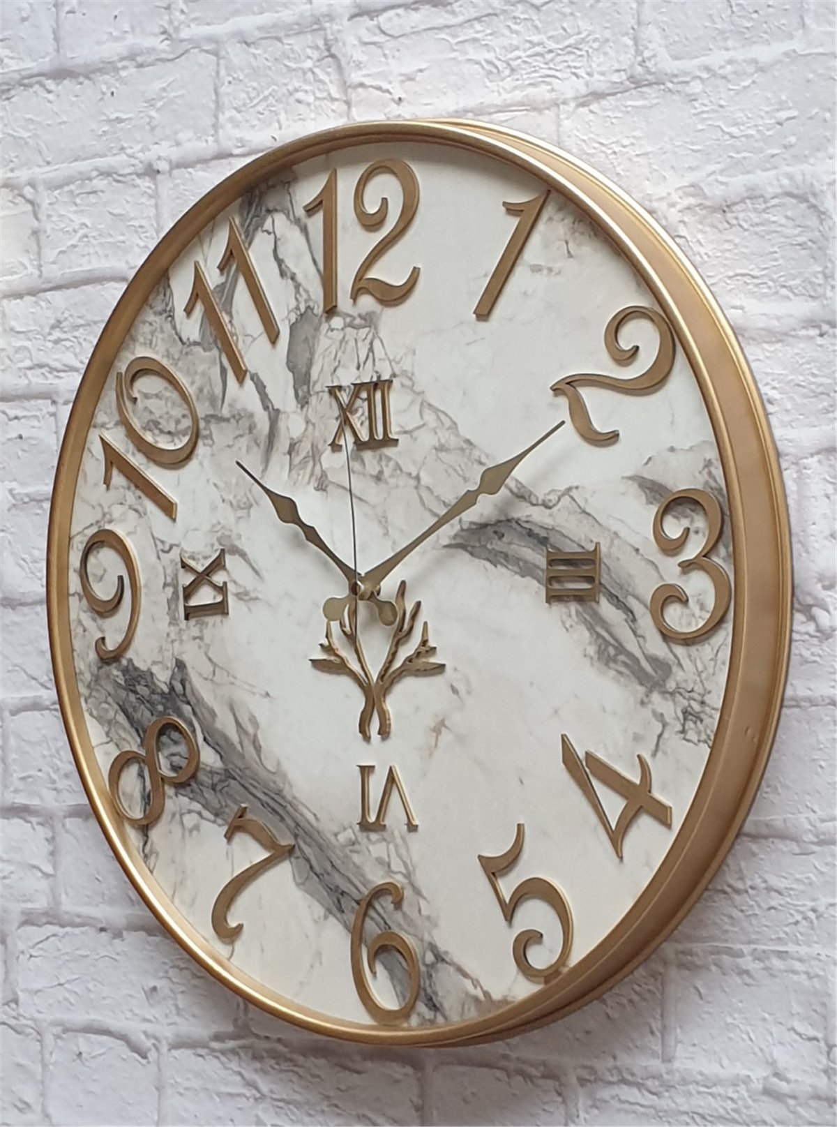 Markakanvas Metal Kasalı Mermer Desenli  Duvar Saati Çap 40 cm - Çap 50 cm - Çap 80 cm
