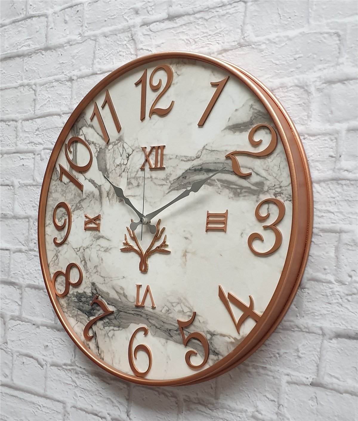 Markakanvas Metal Kasalı Mermer Desenli  Duvar Saati Çap 40 cm - Çap 50 cm - Çap 80 cm