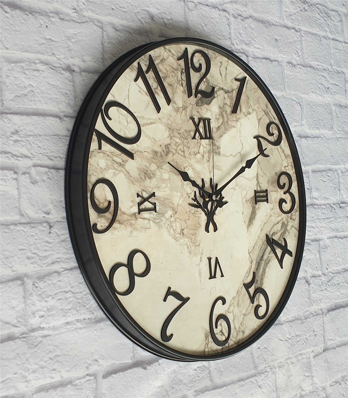 Markakanvas Metal Kasalı Mermer Desenli  Duvar Saati Çap 40 cm - Çap 50 cm - Çap 80 cm