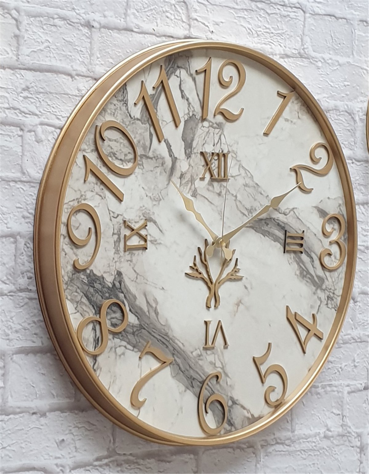 Markakanvas Metal Kasalı Mermer Desenli  Duvar Saati Çap 40 cm - Çap 50 cm - Çap 80 cm