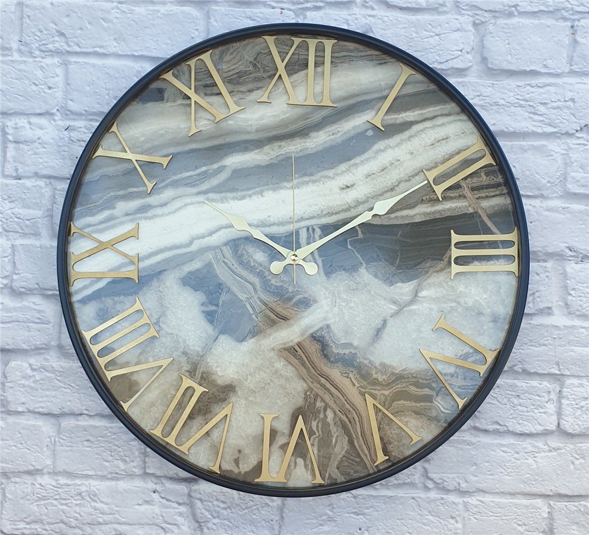 Markakanvas Siyah Metal Kasalı Mermer Desenli  Duvar Saati  ( Çap 50 cm -Çap 80 cm )