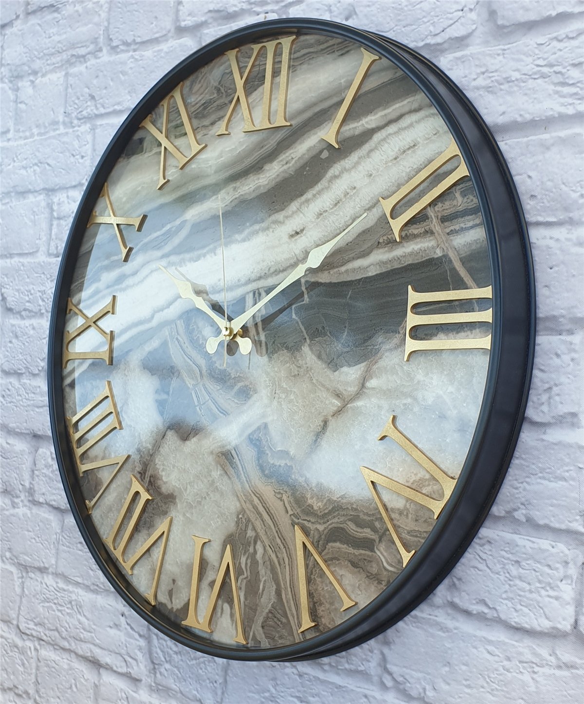 Markakanvas Siyah Metal Kasalı Mermer Desenli  Duvar Saati  ( Çap 50 cm -Çap 80 cm )