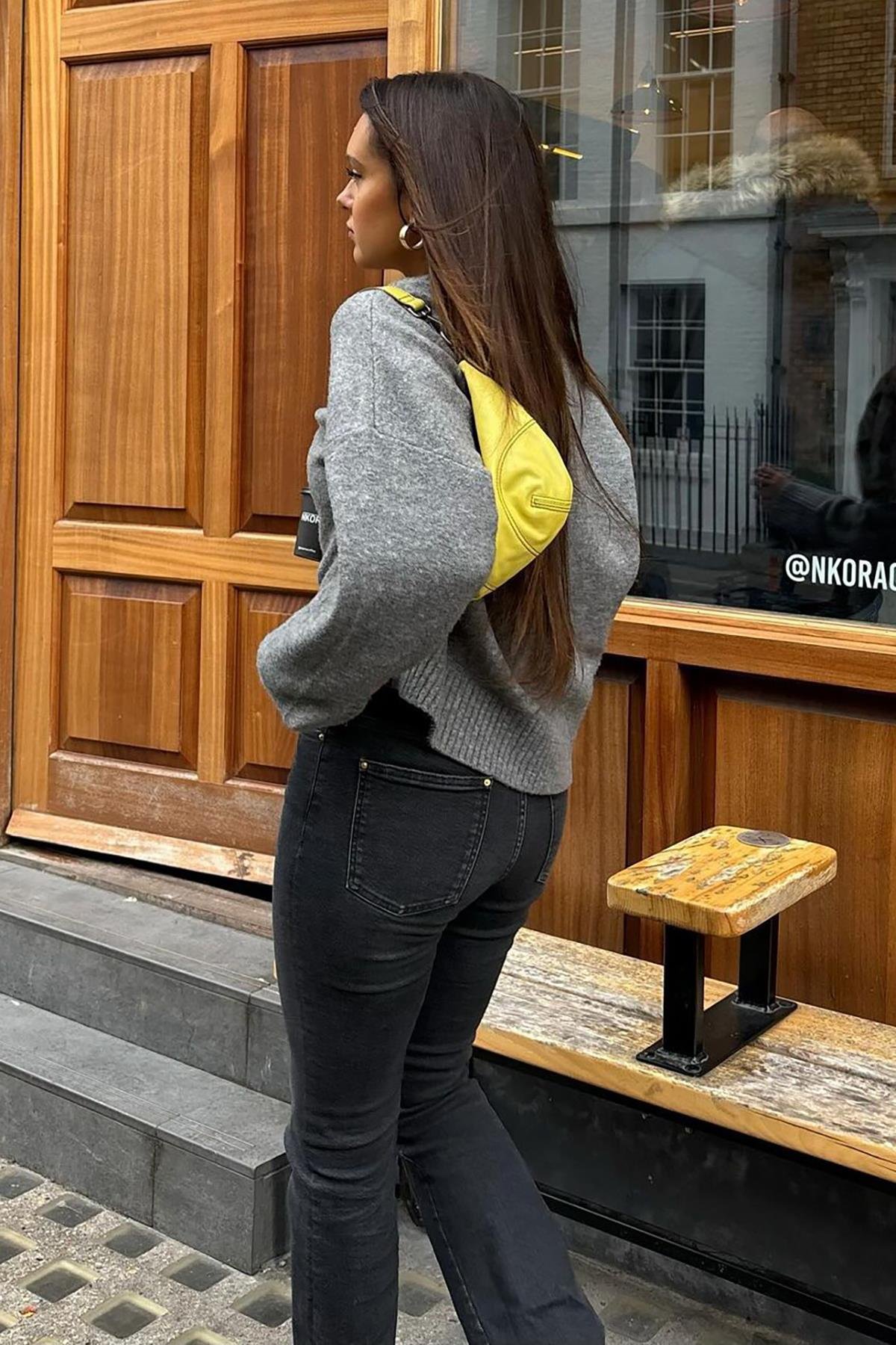 Antrasit Bisiklet Yaka Oversize Triko Kazak SH173