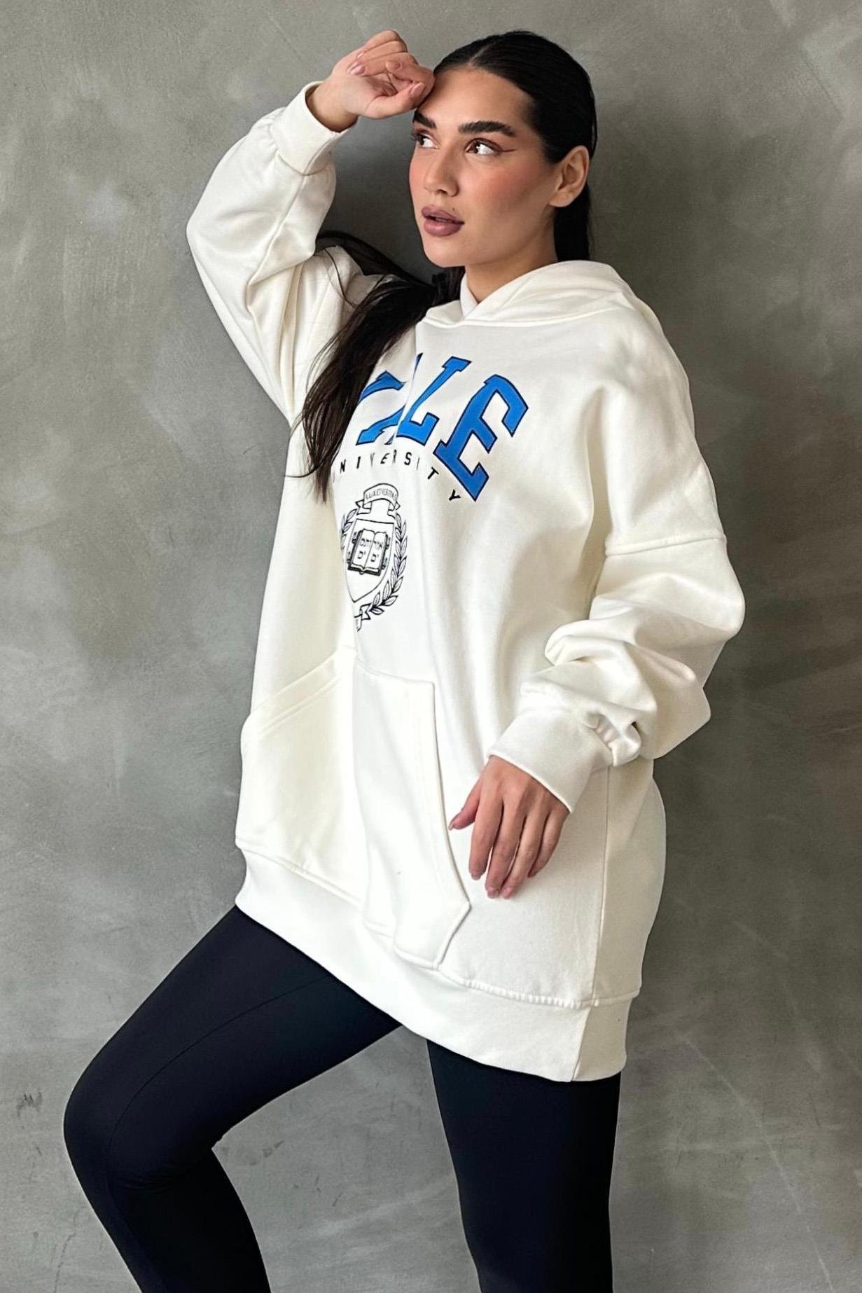 Ekru Oversize Kapüşonlu Kadın Sweatshirt SH129