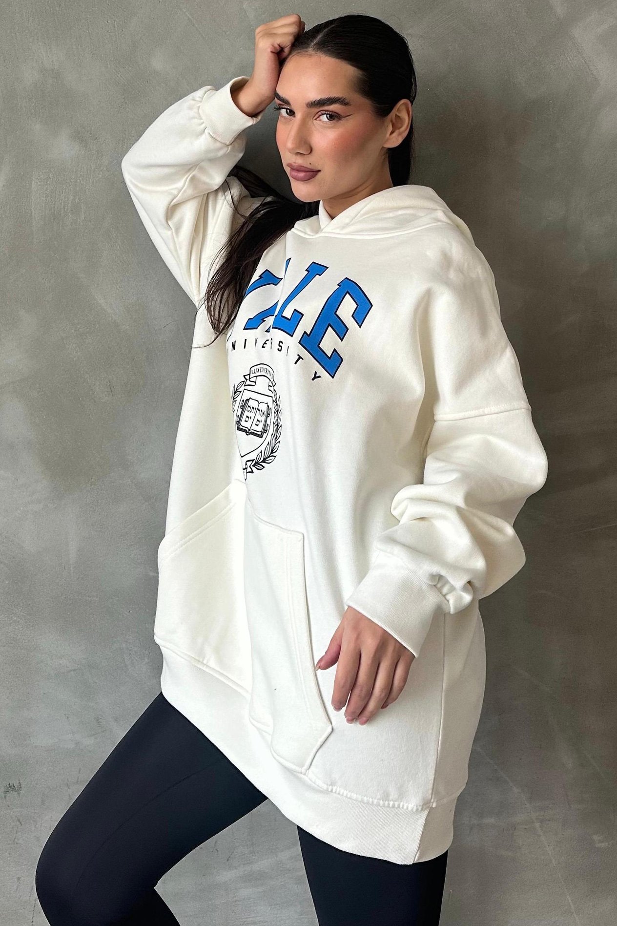 Ekru Oversize Kapüşonlu Kadın Sweatshirt SH129