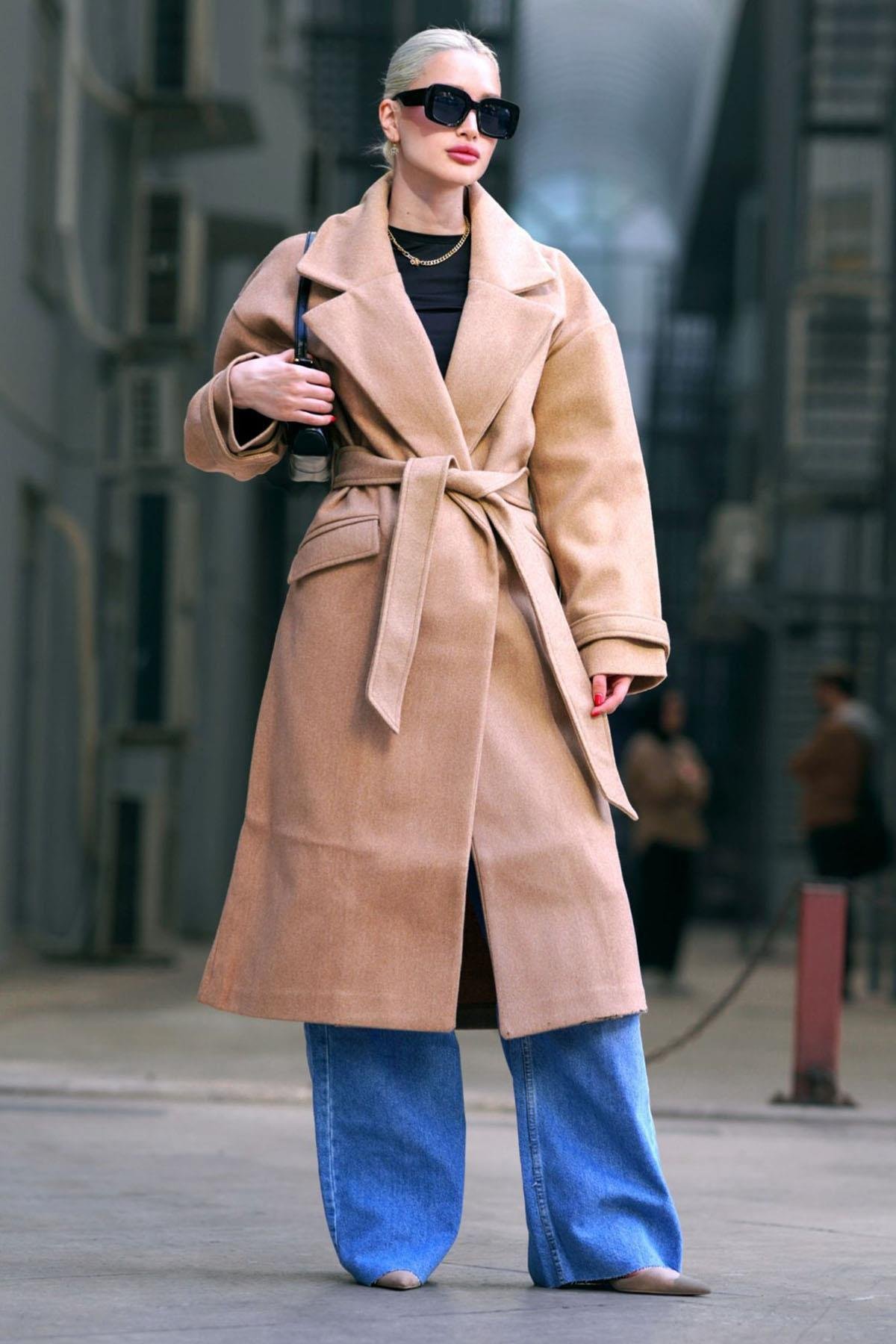 Kahverengi Oversize Uzun Kadın Kaban SH218