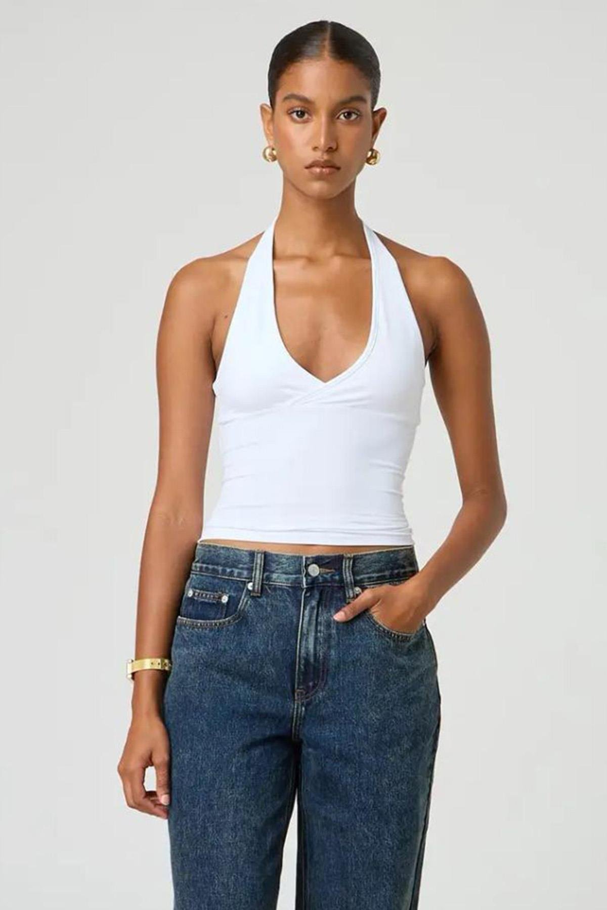 Seeh Beyaz Boynu Bağlamalı Body Sh223