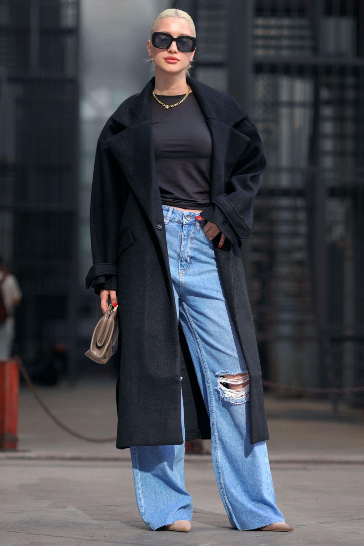 Siyah Oversize Uzun Kadın Kaban SH218