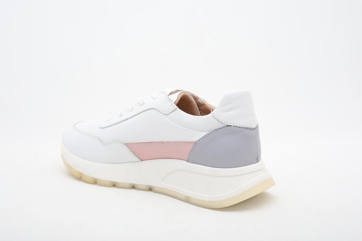 HAKİKİ DERİ PEMBE DETAYLI BEYAZ SNEAKER 