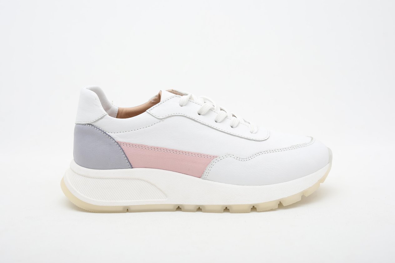 HAKİKİ DERİ PEMBE DETAYLI BEYAZ SNEAKER 