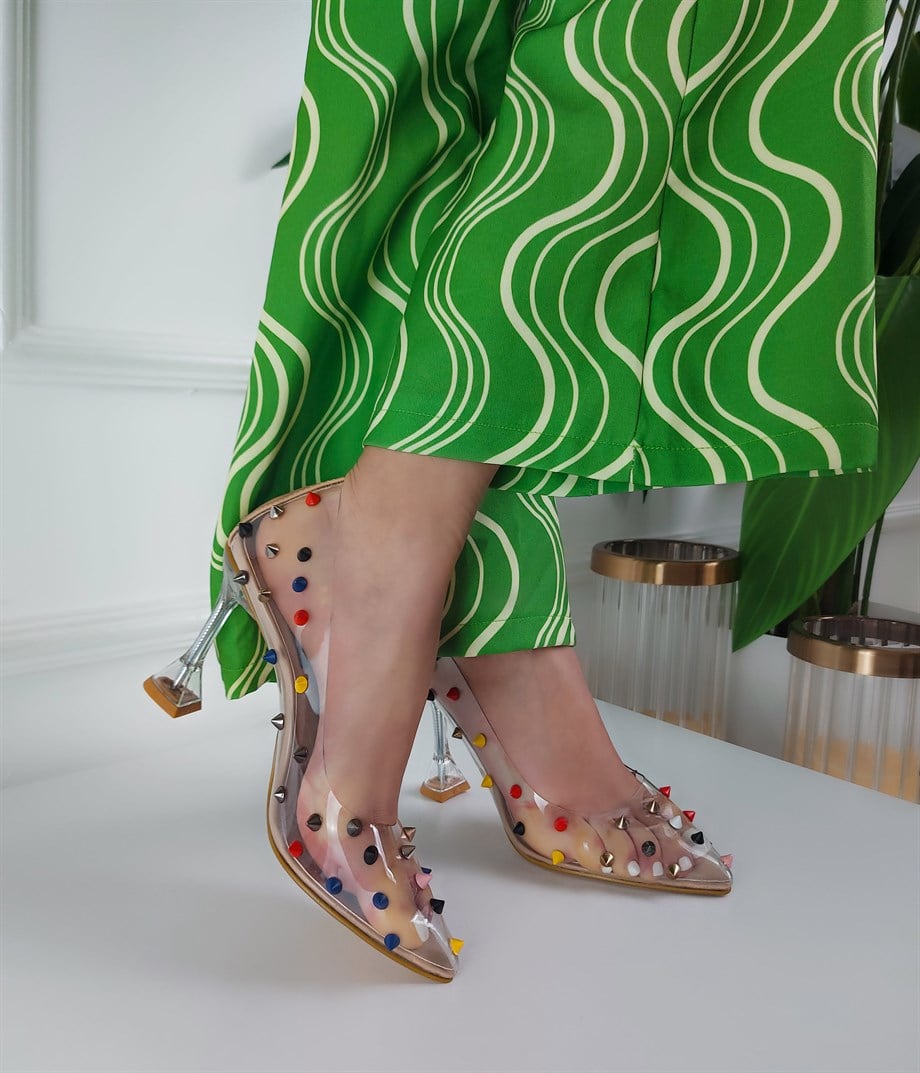 BONİBON Ten Kadeh Topuk Mix Zımba Detaylı Şeffaf  Stiletto