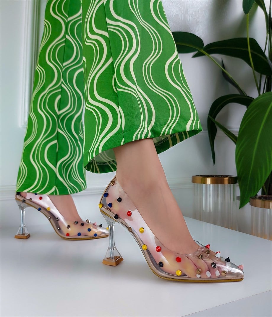 BONİBON Ten Kadeh Topuk Mix Zımba Detaylı Şeffaf  Stiletto