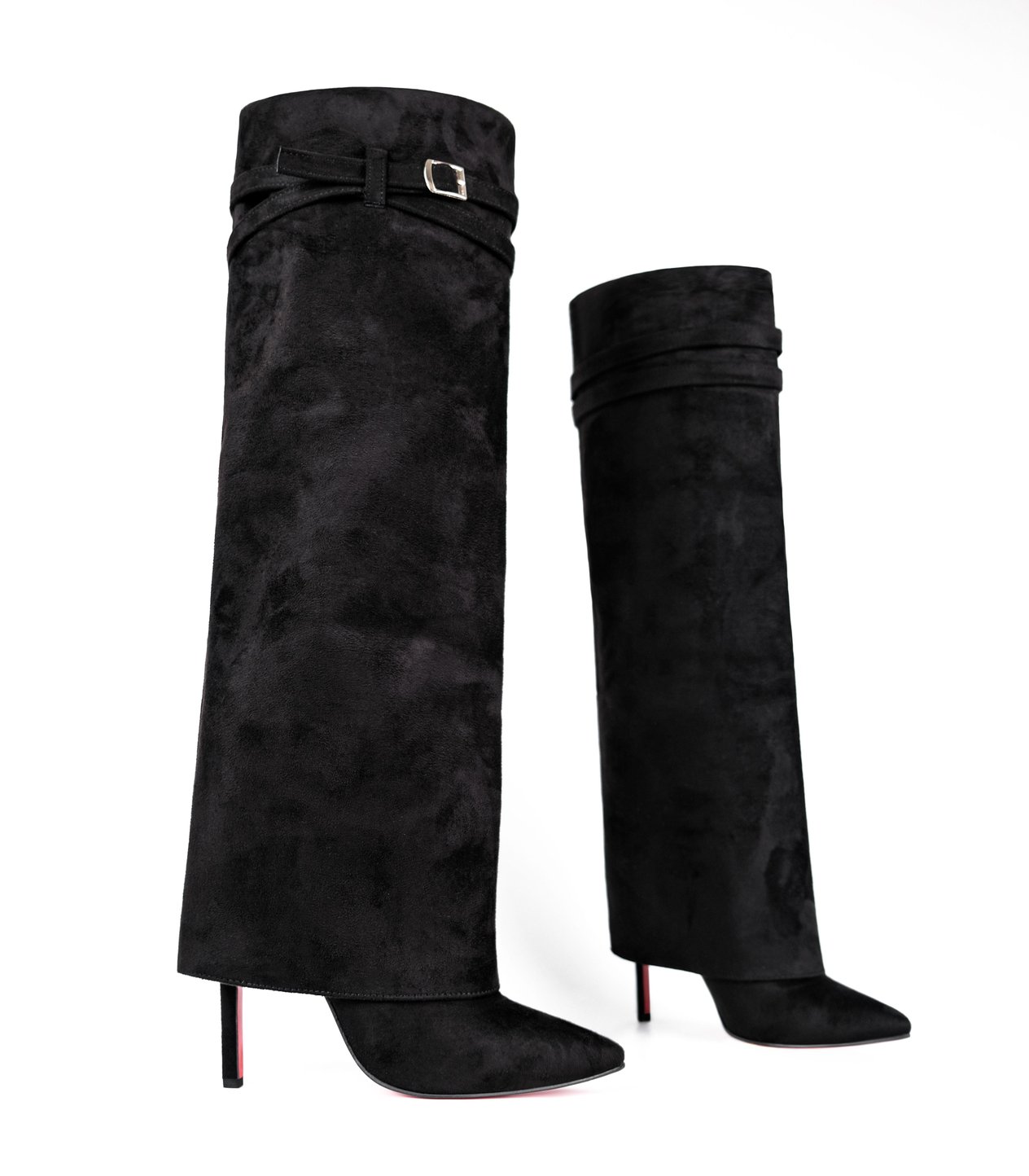 DESTİNA Black Suede Leather High Heel Boots