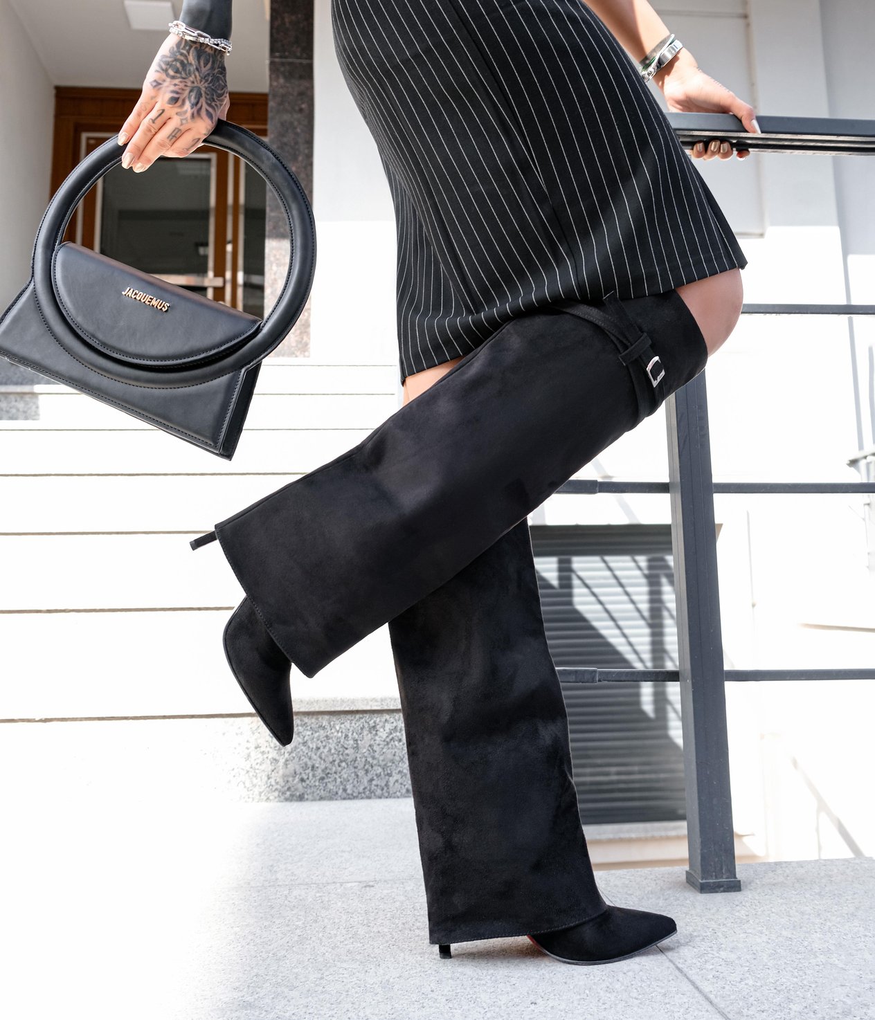 DESTİNA Black Suede Leather High Heel Boots
