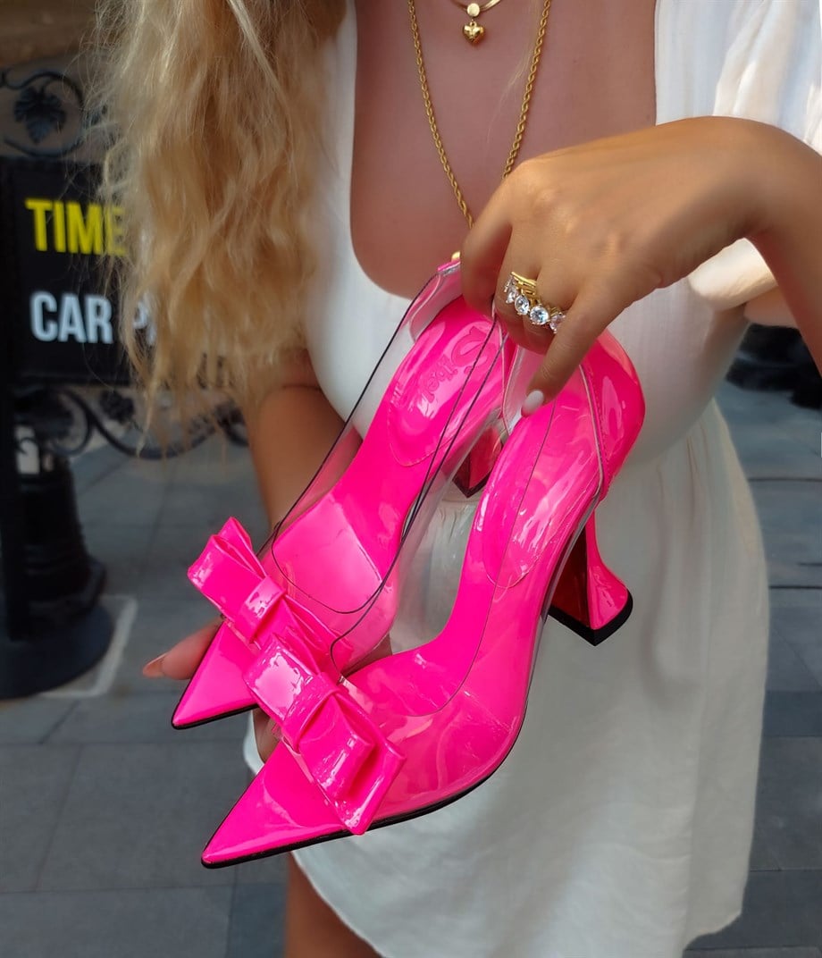 FRANKİ Fuşya Şeffaf ve Rugan Kadeh Topuk Stiletto