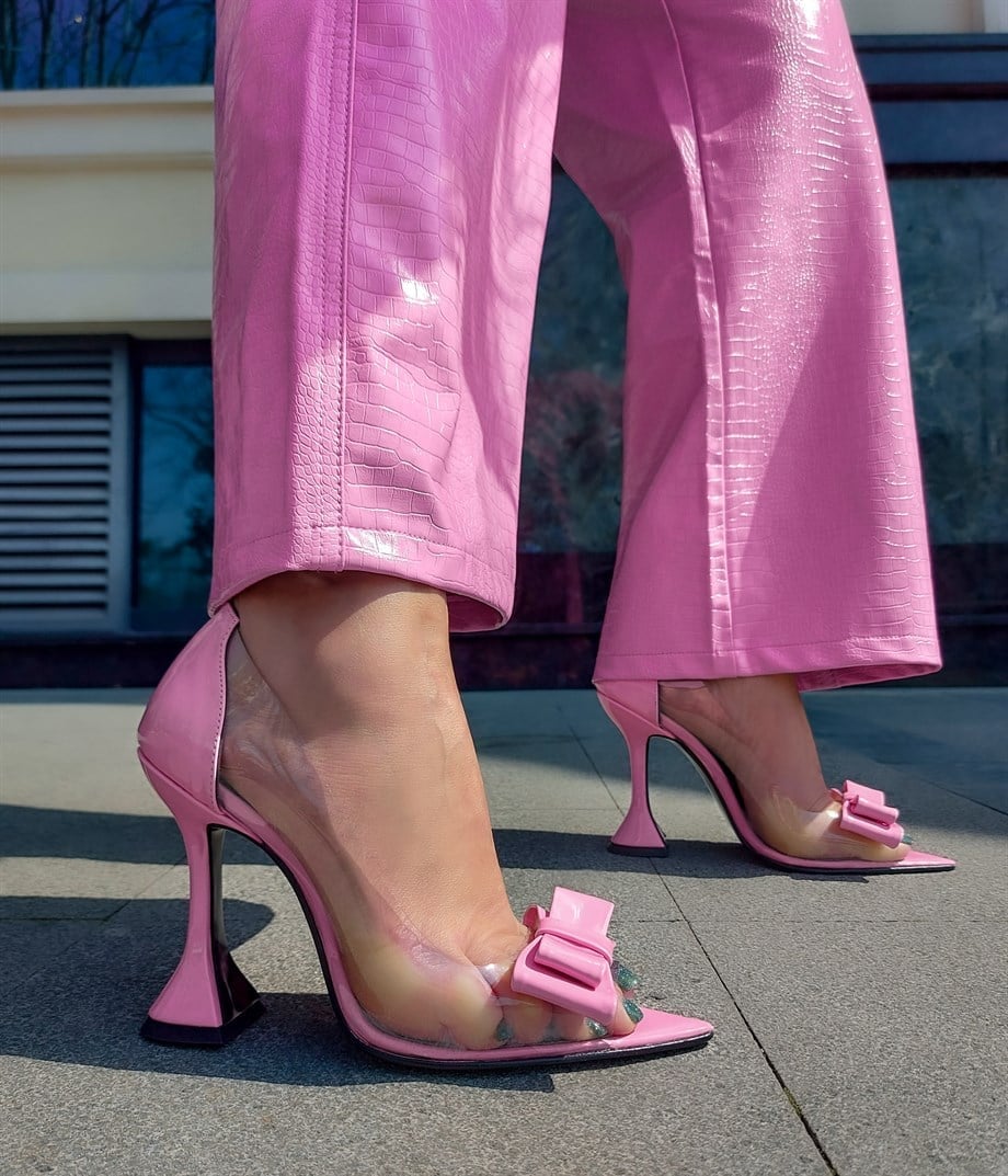FRANKI Pink Transparent and Patent Leather Goblet Heel Stiletto