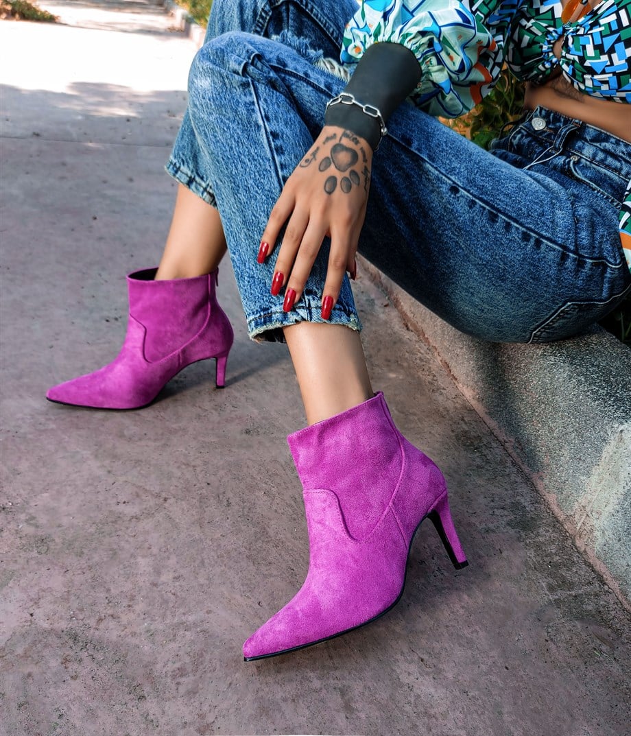 HANNA Pointy Toe Purple Suede Leather Boots