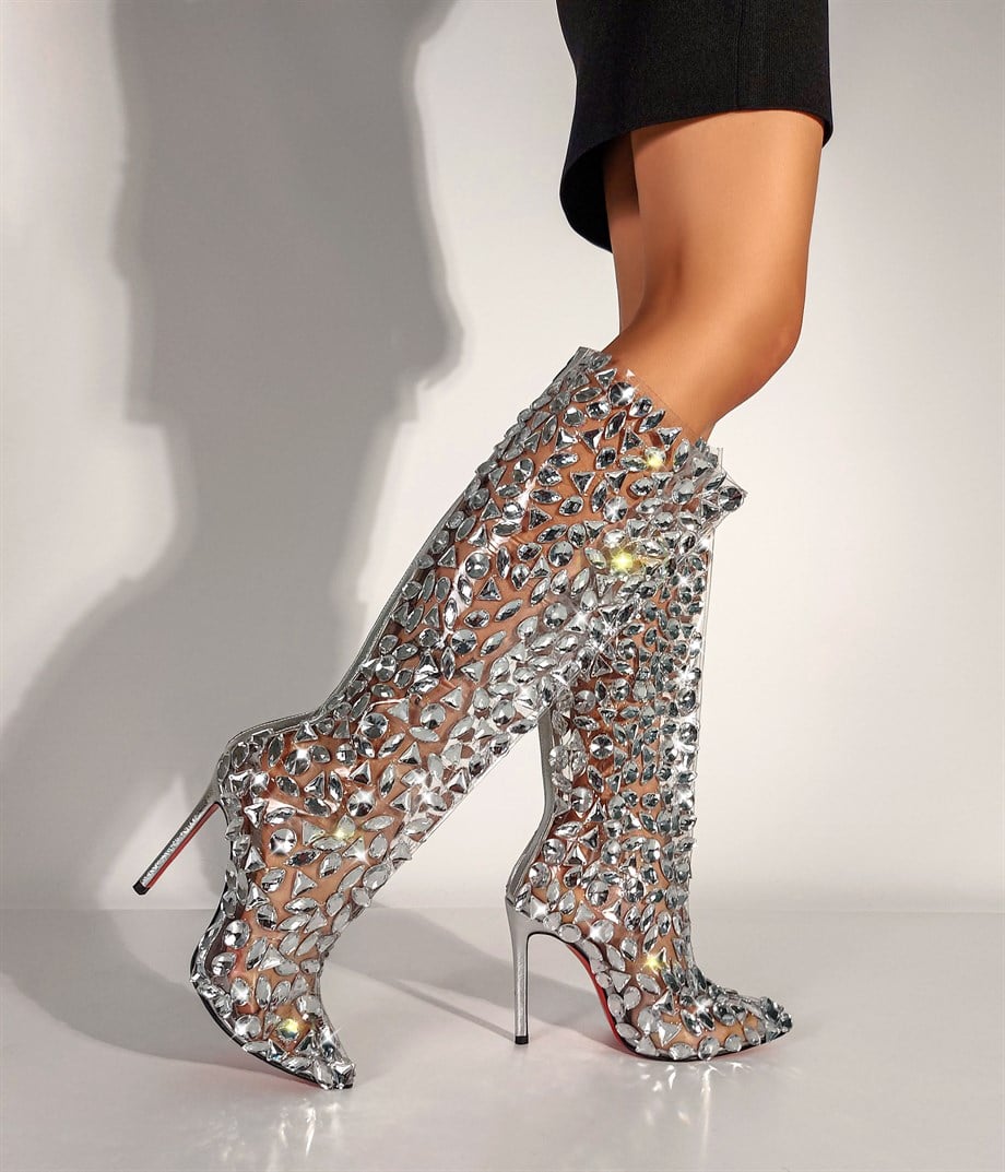 LUCİA Transparent Crystal-Embellished Boots