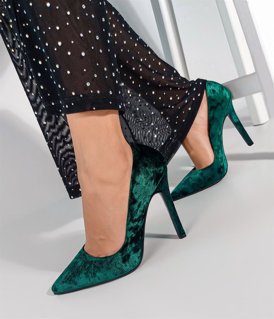 Marek  Yeşil Kadife Stiletto