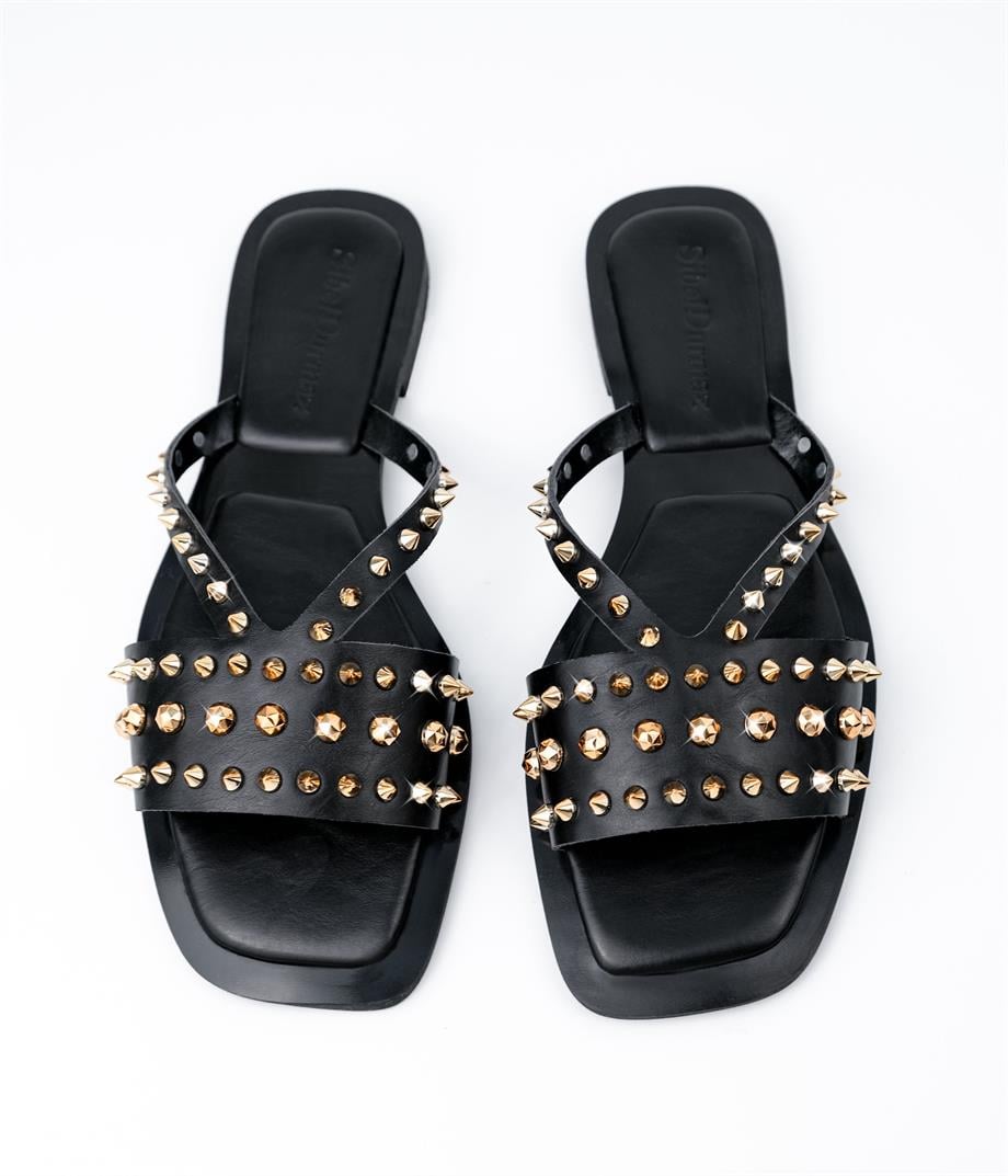 Pucino Siyah Gold Trok Detaylı Terlik