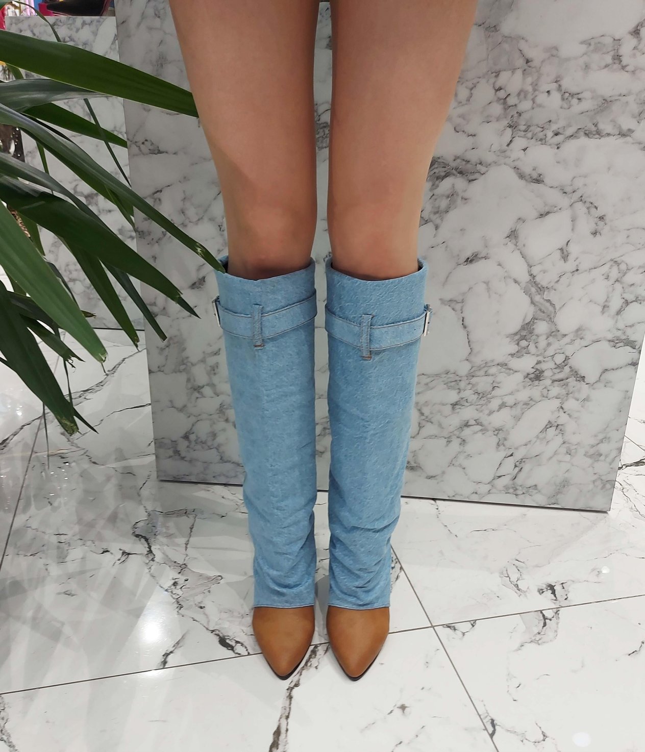 Scarlet Denim & Taba Dolgu Topuk Çizme