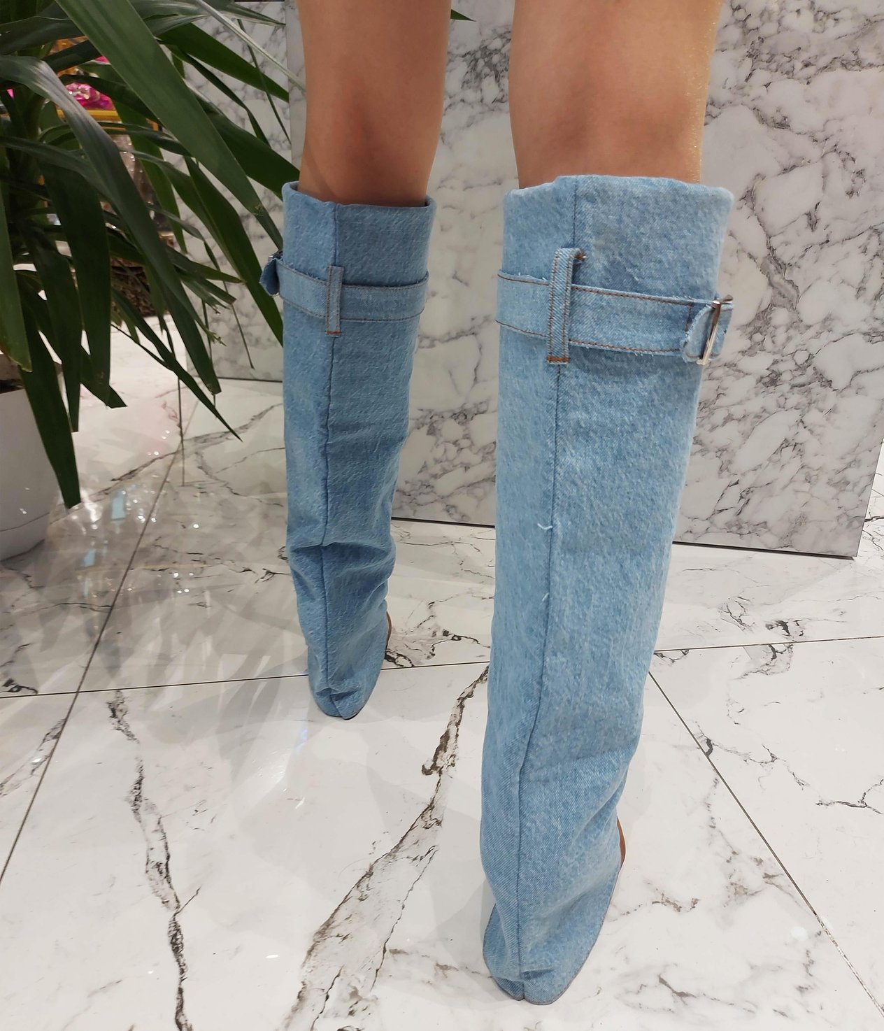Scarlet Denim & Taba Dolgu Topuk Çizme