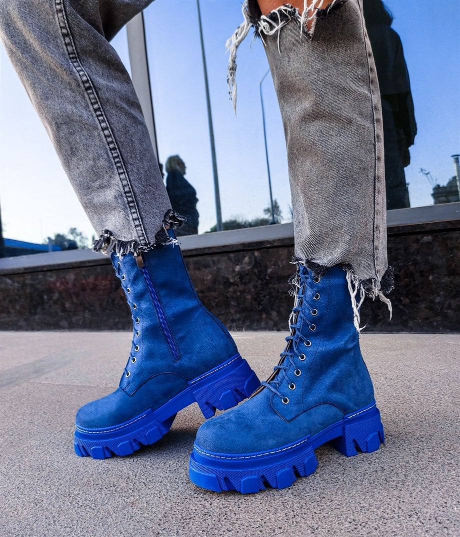 TYSON Blue Suede Leather  Side Zipper  Heavy Shoes