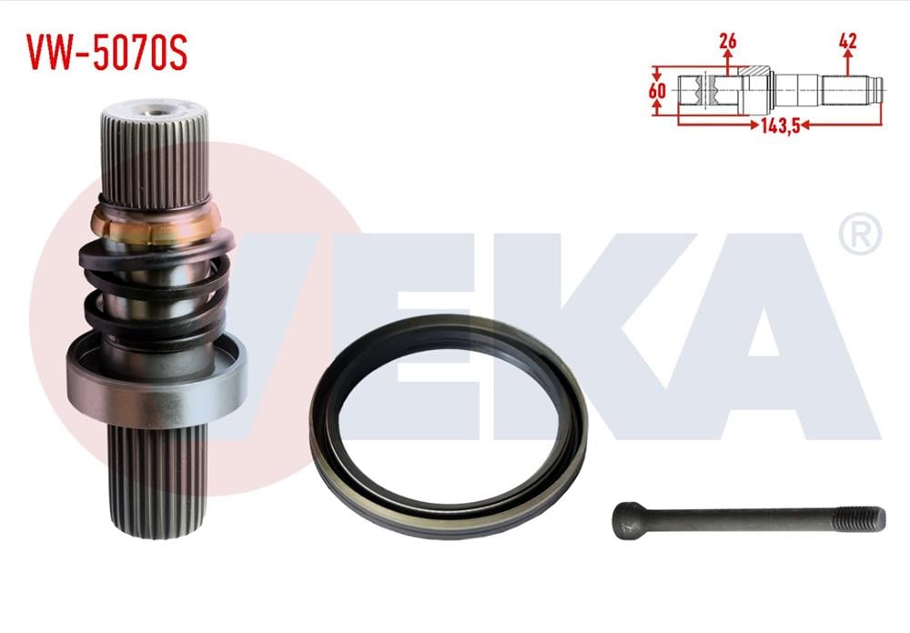 AKS KAFASI SOL ON IC FREZE EK MILI 26X42X60 UZUNLUK 143,5 mm VW TRANSPORTER VI 2.0 TDI - 2015-	