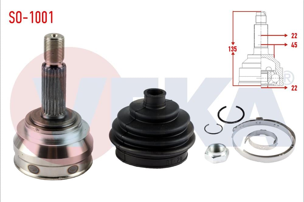 AKS KAFASI SOL-SAG ON DIS SKODA FAVORIT 135 1.3 22X22X45 UZUNLUK 134.8mm 1989-1994	