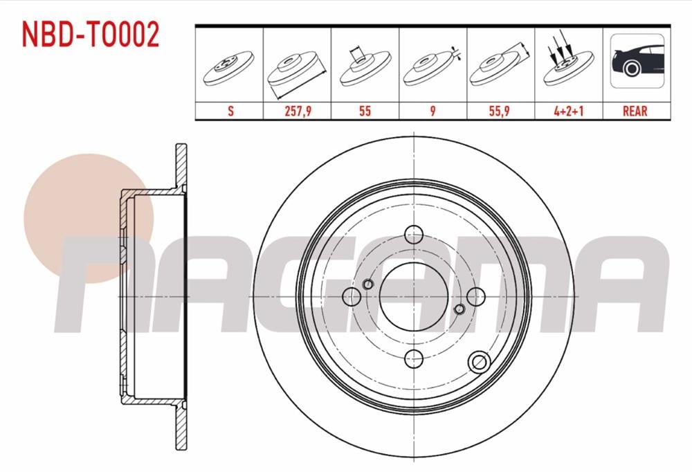 TOYOTA COROLLA 02-06 ARKA FREN DİSKİ 257MM (NAGAMA)