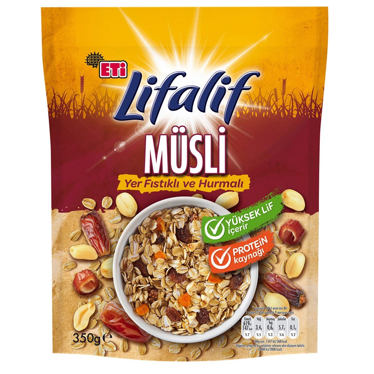 ETİ LİFALİF MÜSLİ YER FISTIKLI VE HURMALI 350 GR