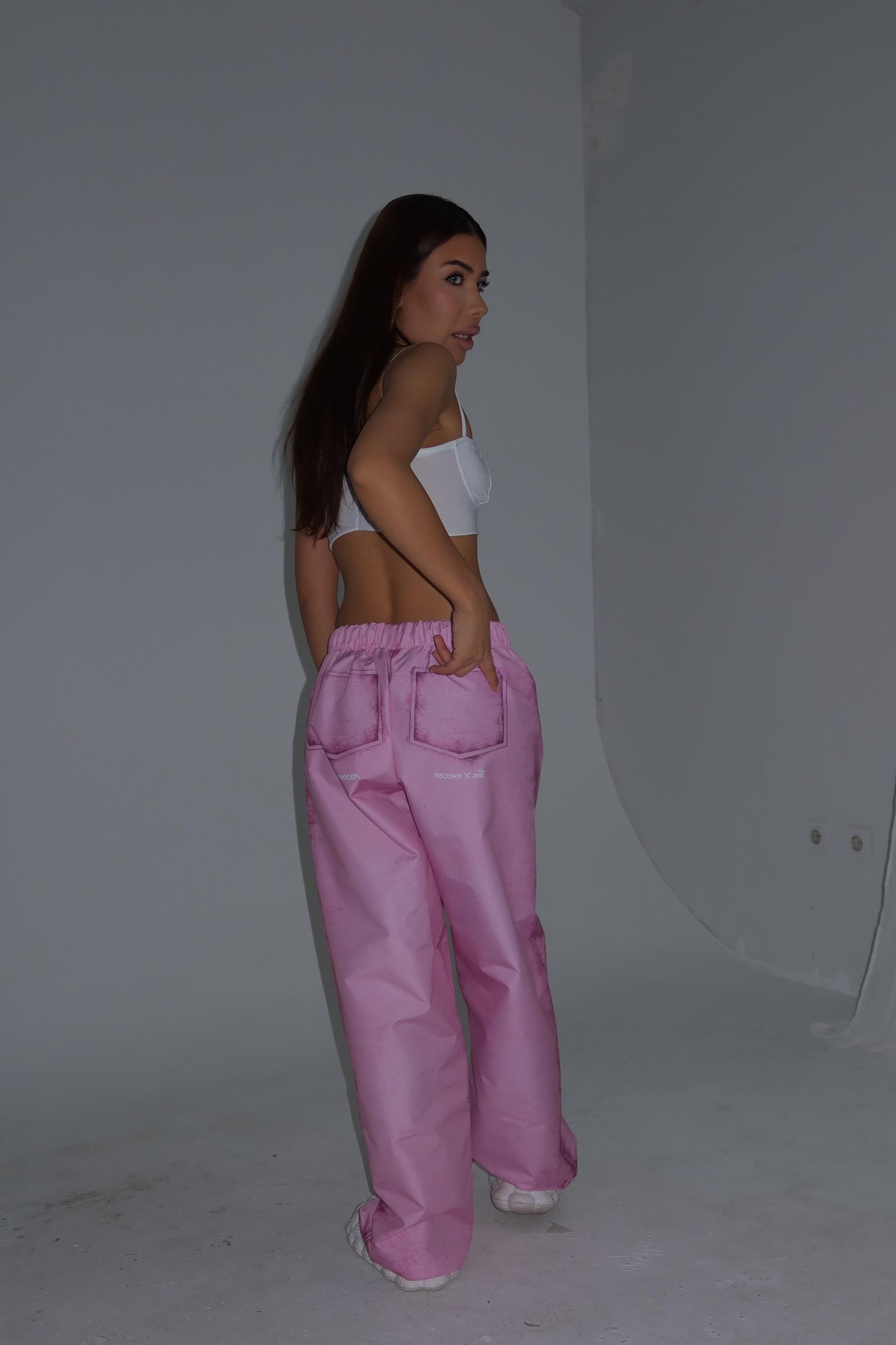 Bel Lastikli Baskılı Paraşüt Pembe Pantolon