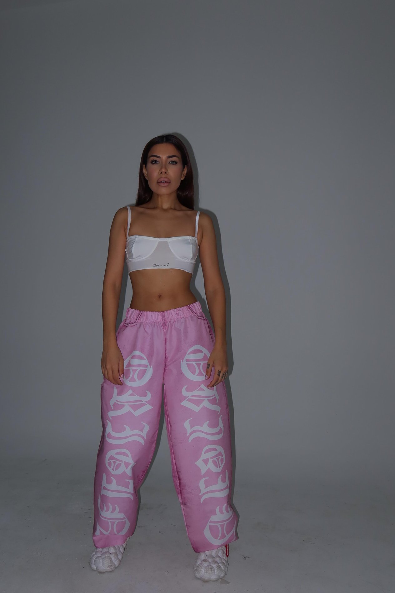 Bel Lastikli Baskılı Paraşüt Pembe Pantolon